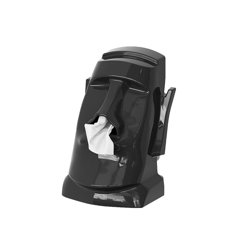 Creative Tissue Box Household Multifunctional Earphone Rack Large Capacity Built-in Spring Easter Island Moai Stone Tissue Box