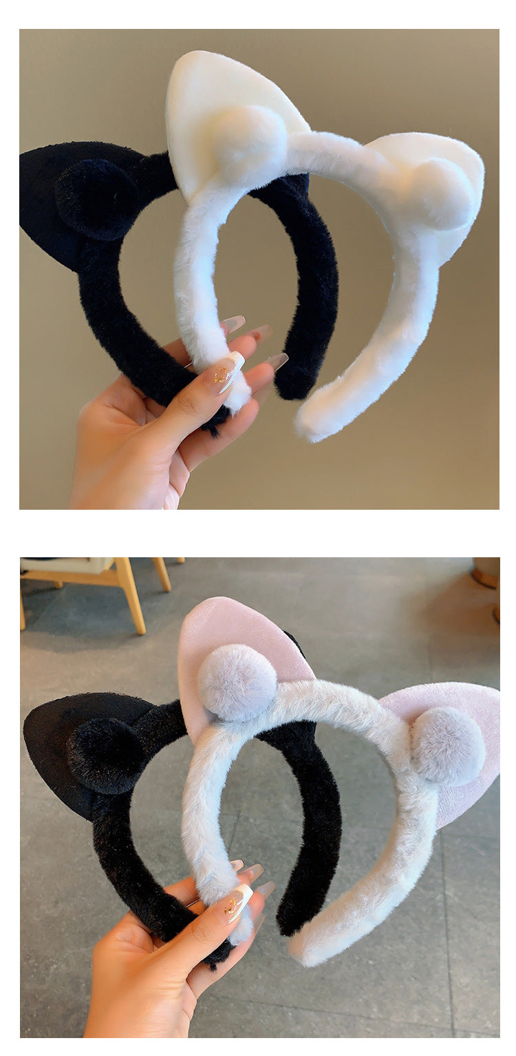 Bow cat ears plush headband face washing hair pressing non-slip headband sweet cute hair bundle children hairpin headdress