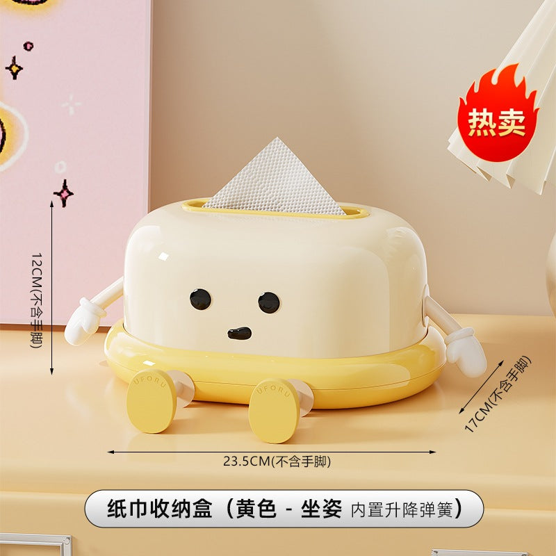Creative Tissue Box Household Multifunctional Earphone Rack Large Capacity Built-in Spring Easter Island Moai Stone Tissue Box