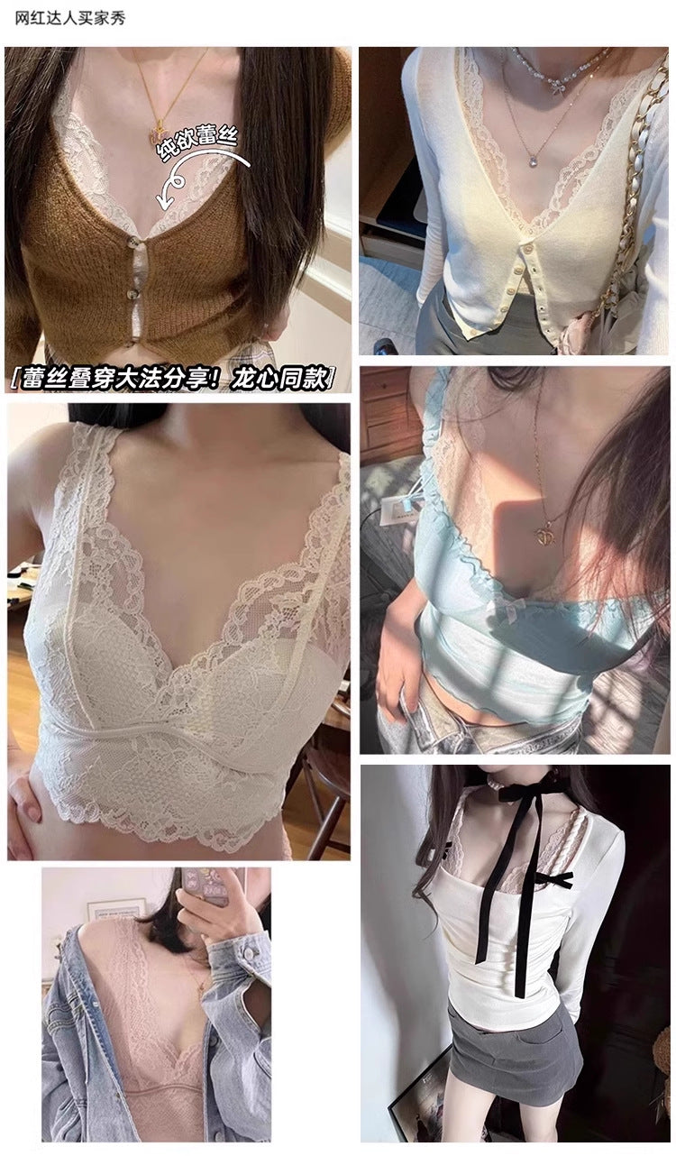 Hua Jia Long Xin Same Style French Lace Underwear Women's Small Chest Push-up Traceless Sexy Inner Stacked Bra