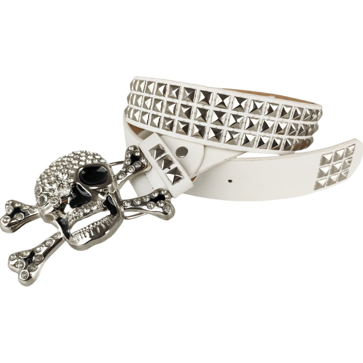 Big Skull Hip Hop Alloy Rivet Square Beads Pyramid Distinctive Belt Women's All-match Decorative High-grade Sense Belt