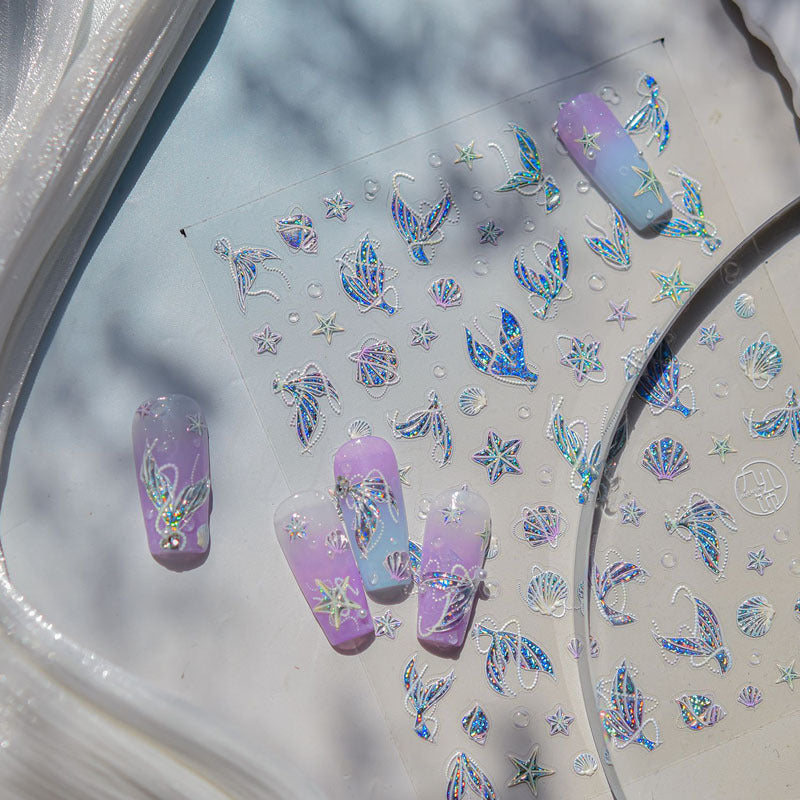 Shell Light Jellyfish Seahorse Nail Art Sticker Embossed New 5D Stereo 3D Dream Shell Ocean Nail Sticker