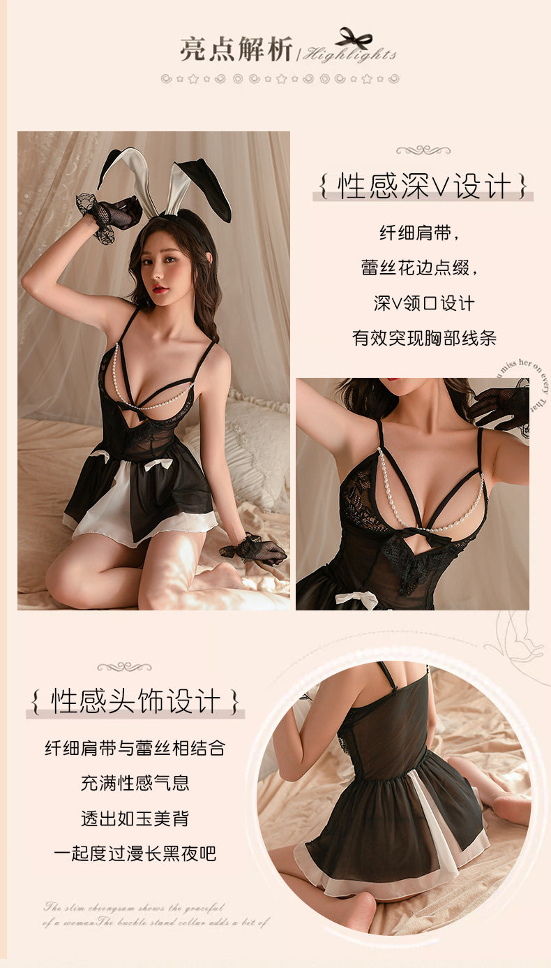 Sexy Lingerie Women's Suspender Lace Dress with Exposed Breasts and Beautiful Back Cosplay Bunny Girl Mini Skirt New 5236