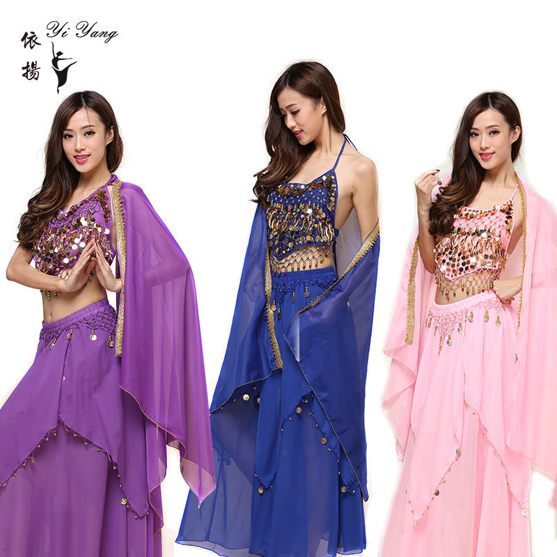 New Indian Dance Costume National Wind Xinjiang dance belly dance performance costume adult hanging coin skirt suit