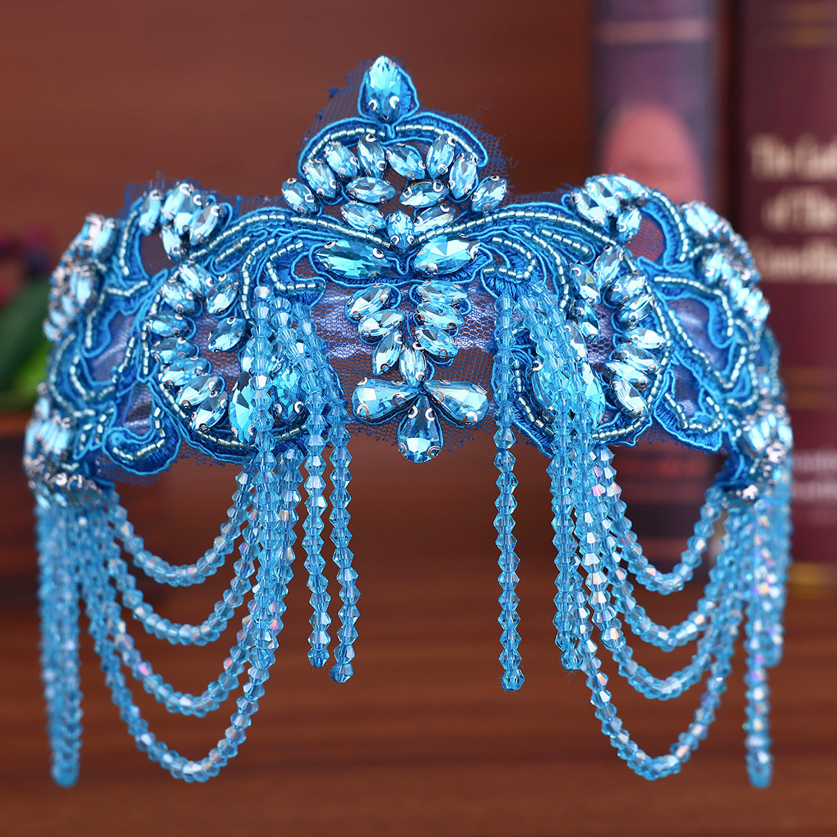 Original Design Light Luxury Full Diamond Tassel Crown Crystal Headband Heavy Industry Women's Ball Hair Accessories Wide Side Headband