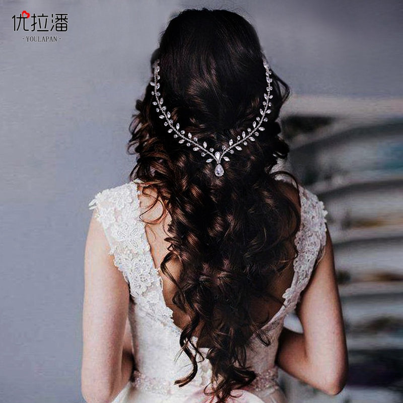 Youlapan Cross-Border European and American Simple Hairband with Rhinestones and Water Drop Design, Forehead Hair Chain, Symmetrical Hair Accessory Hp465