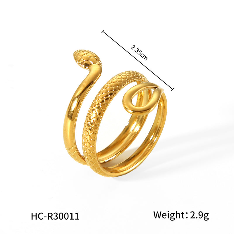 Ins style European and American cross-border 18K gold stainless steel snake ring female temperament all-match titanium steel ring non-fading jewelry