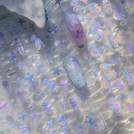 Shell Light Jellyfish Seahorse Nail Art Sticker Embossed New 5D Stereo 3D Dream Shell Ocean Nail Sticker