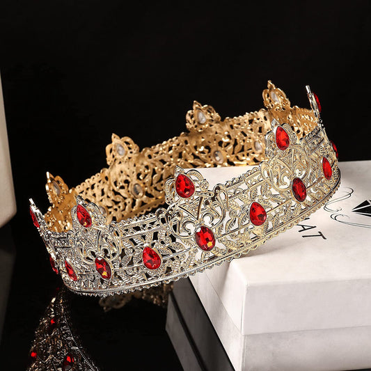 Men's golden king crown headdress adult birthday crown stage opera performance unisex round crown wholesale