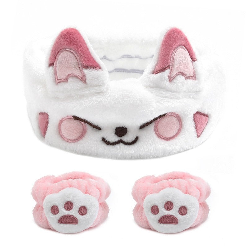 Amazon Plush Headband Wristband Set Face Washing Absorbent Headband Cartoon Cute Waterproof Hairband Wholesale