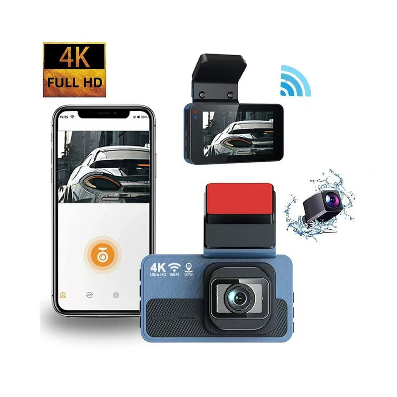 Cross-Border 2025 Driving Recorder with Front 4K and Rear 1080P Wifi Dual Recording, Night Vision, Adas, Gps, Dual Cameras