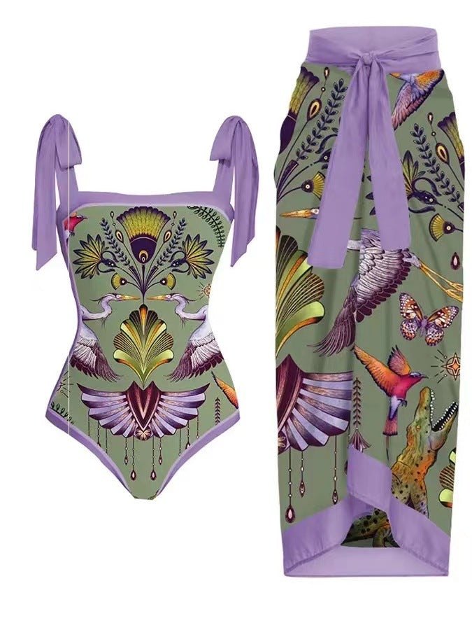 bikini Lace-Up Swimsuit Long Dress Chiffon bikini Southeast Asia Mesh Sexy One-Piece Swimsuit Women European and American