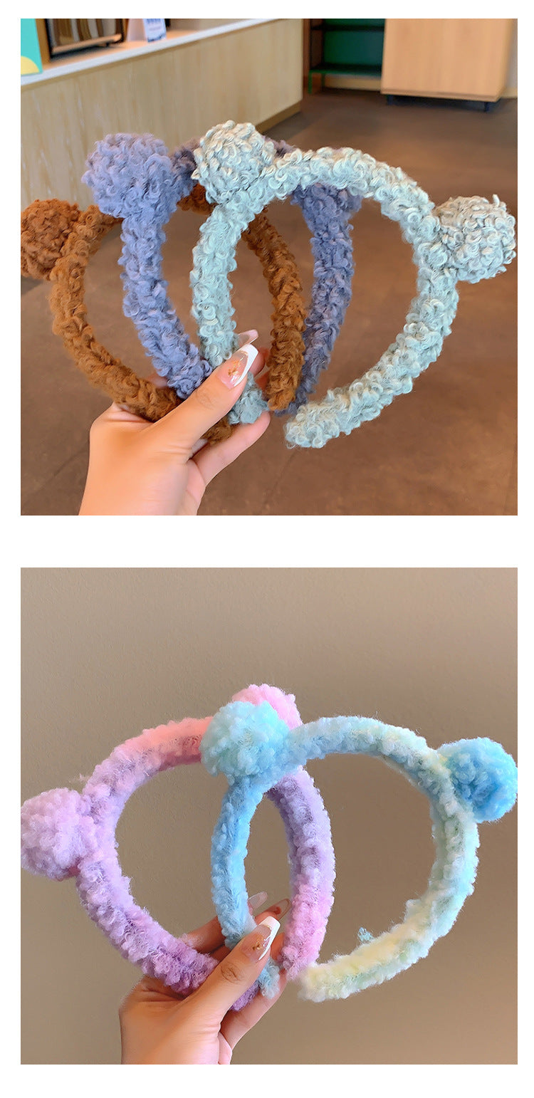 Bow cat ears plush headband face washing hair pressing non-slip headband sweet cute hair bundle children hairpin headdress