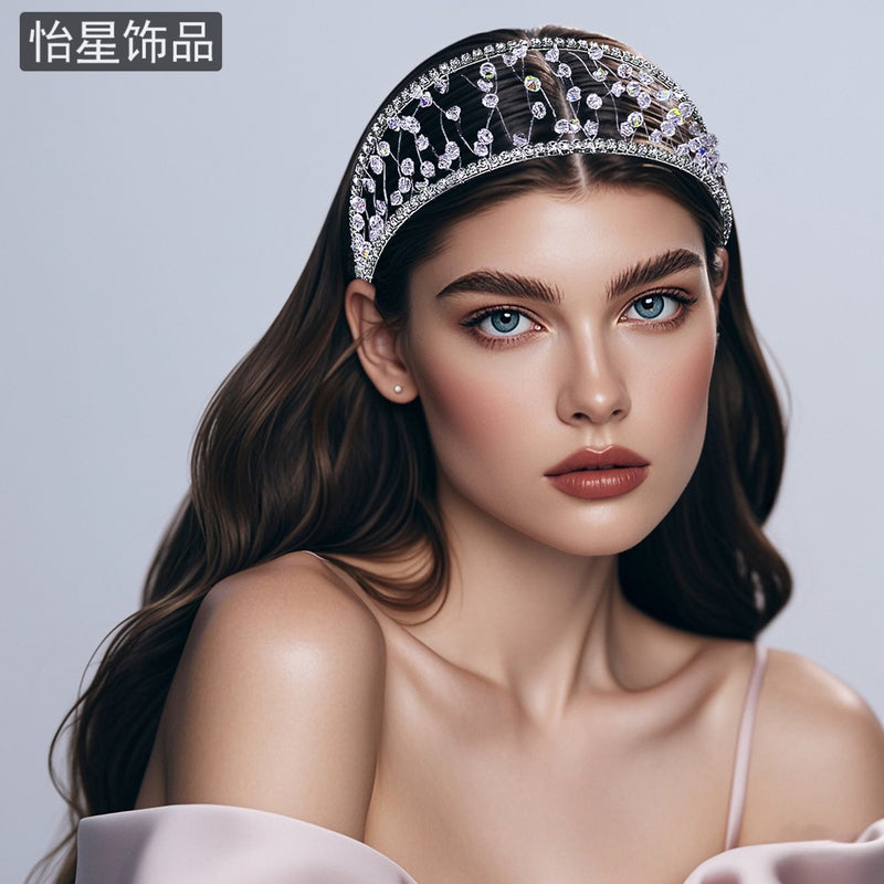 Yixing personalized all-match out headband light luxury high-grade woven mesh headdress shiny crystal wide-brimmed hair accessories A124
