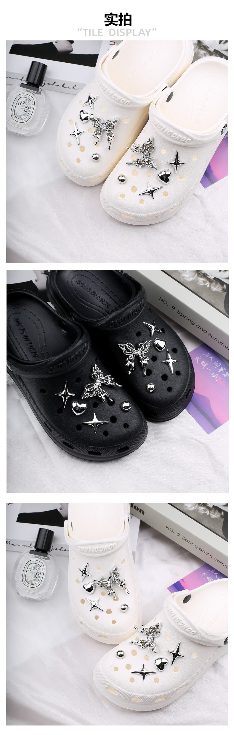 Silver Hole Bow Accessories Shoe Buckle Dark Shoe Flower Decoration Removable Creative DIY Accessories