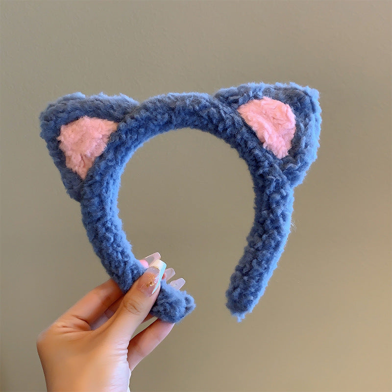 Bow cat ears plush headband face washing hair pressing non-slip headband sweet cute hair bundle children hairpin headdress