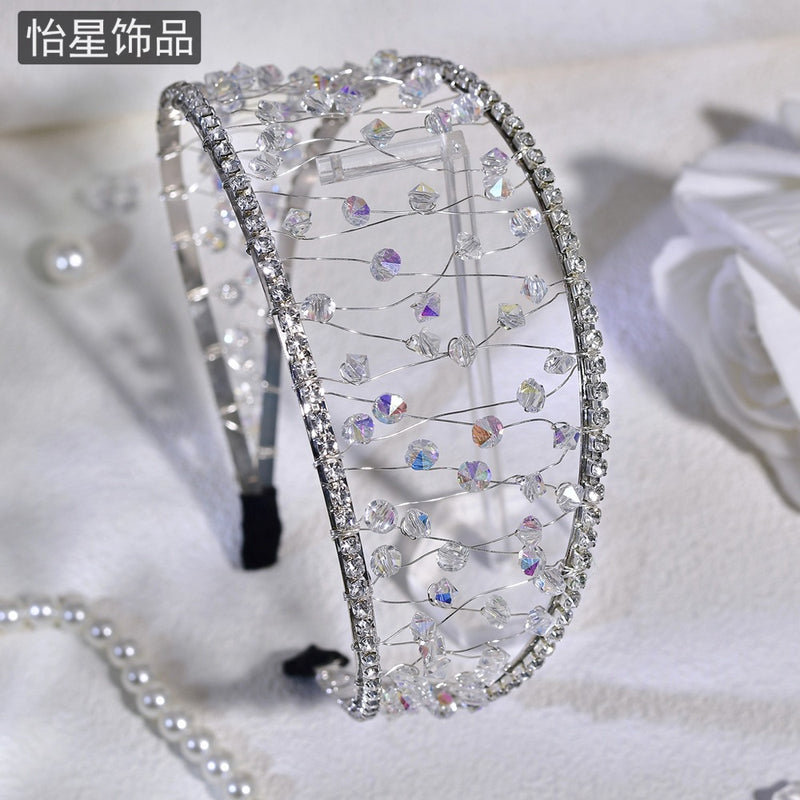 Yixing personalized all-match out headband light luxury high-grade woven mesh headdress shiny crystal wide-brimmed hair accessories A124