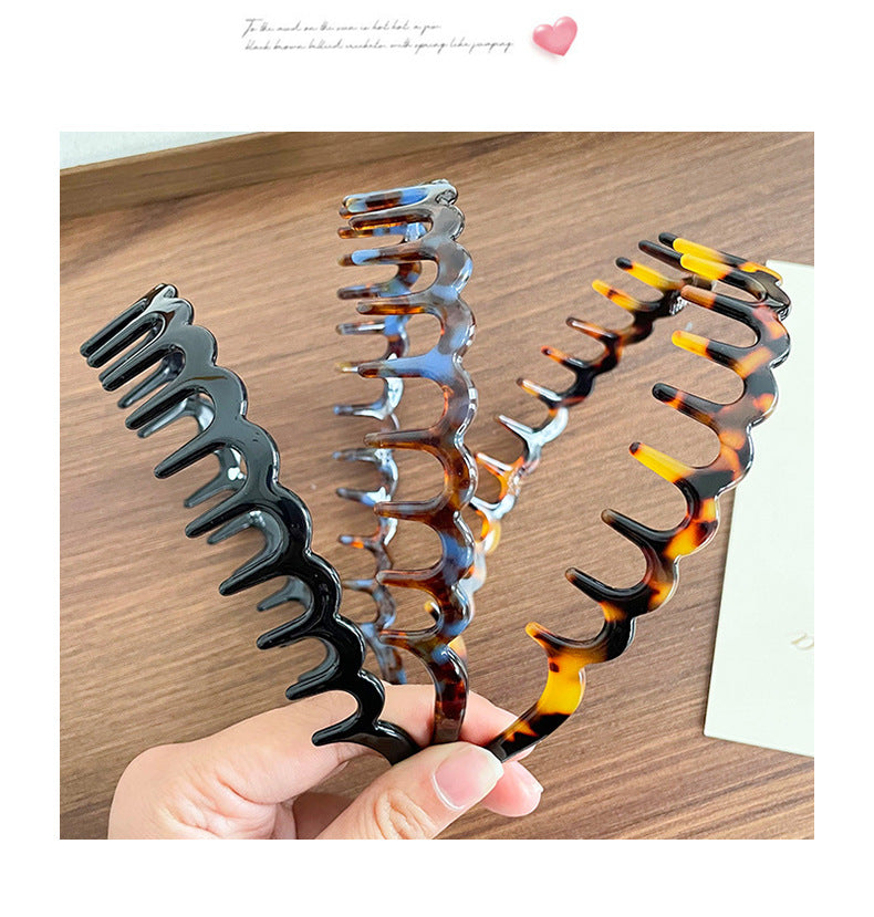 High Cranial Top Non-slip Toothed Headband Women's 2024 New Out-of-the-way Press Hair Clamp Wide-brimmed Hair Finishing Wash Face Headband