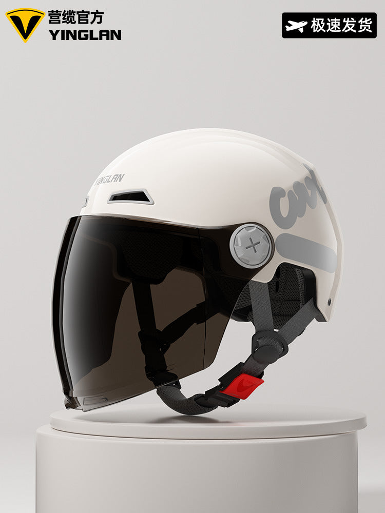Camp cable helmet female electric car 3c new national standard four seasons universal battery car motorcycle male retro helmet half winter