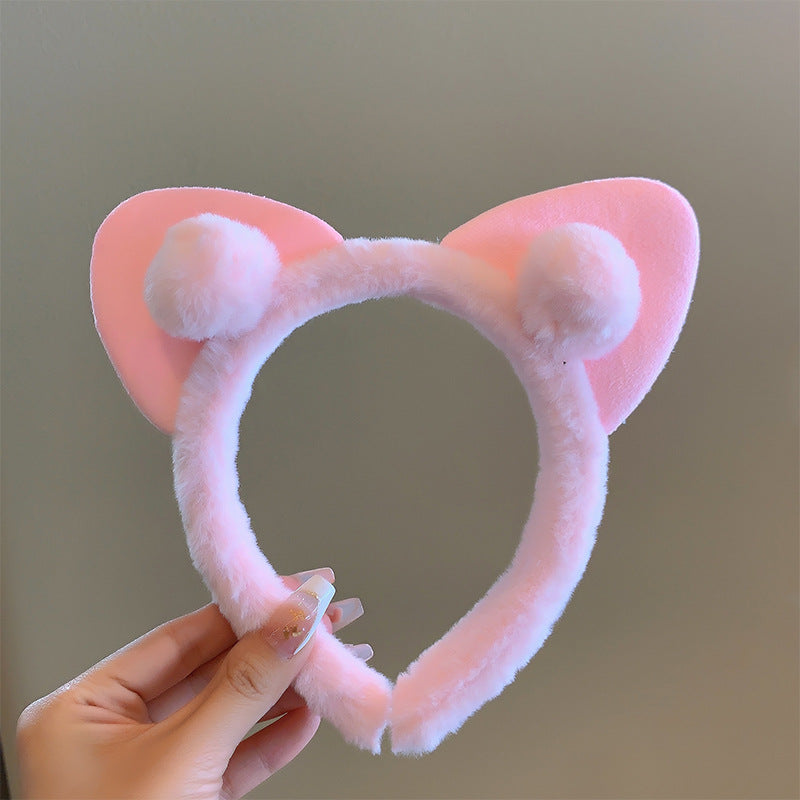 Bow cat ears plush headband face washing hair pressing non-slip headband sweet cute hair bundle children hairpin headdress