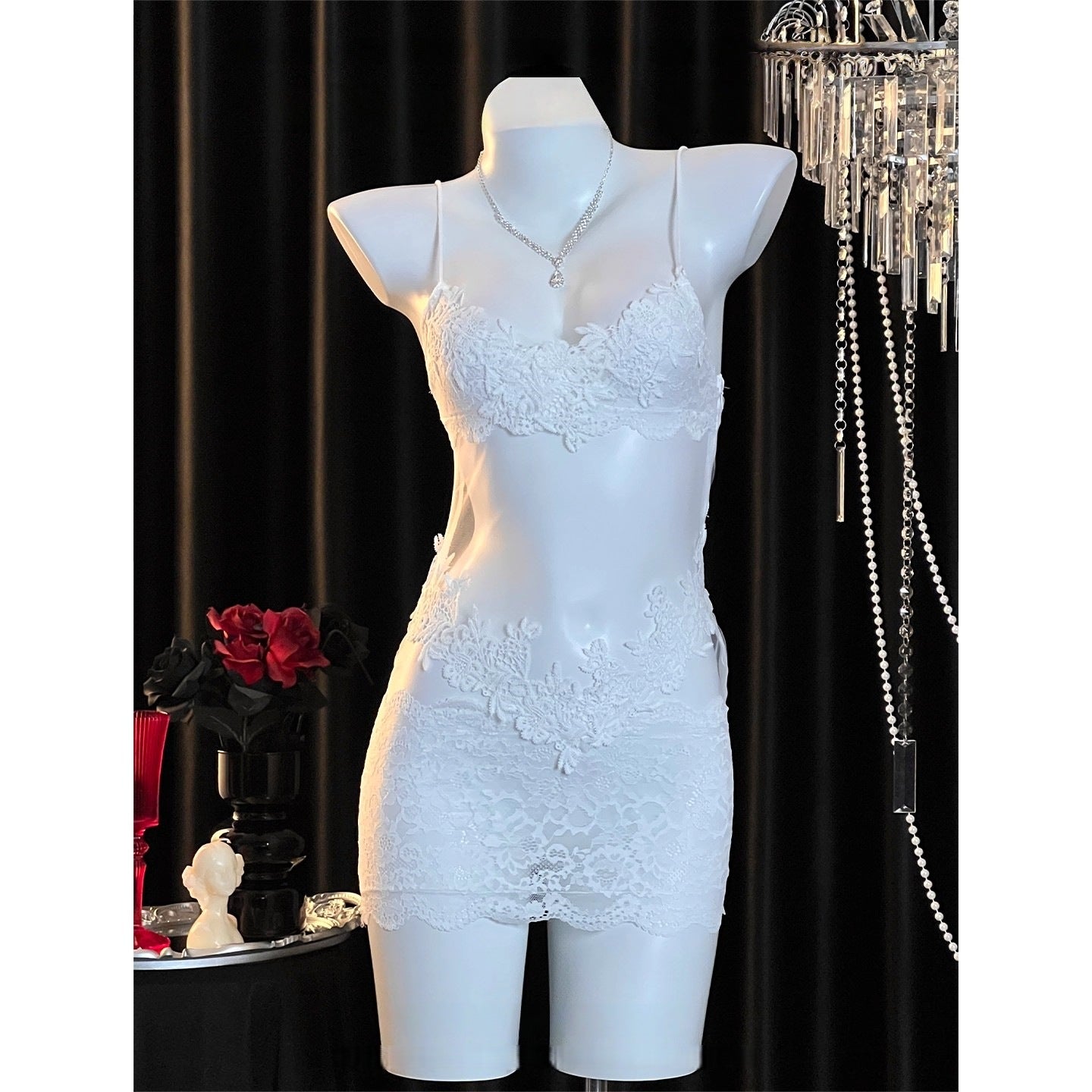Ifelinse Lace Sexy Pajamas for Women Pure Desire Transparent Mesh Suspender Date Dress High-End Nightgown