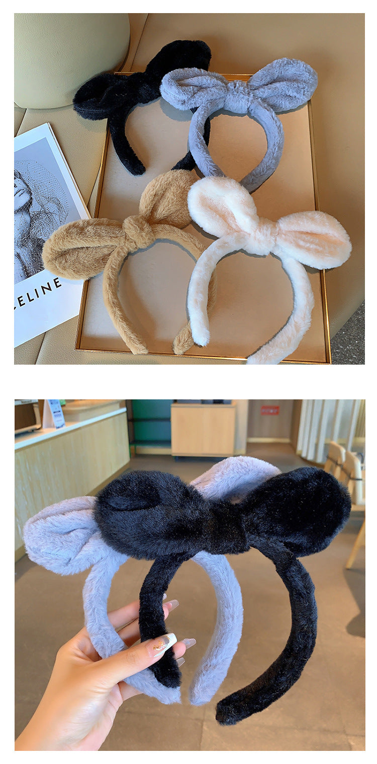Bow cat ears plush headband face washing hair pressing non-slip headband sweet cute hair bundle children hairpin headdress