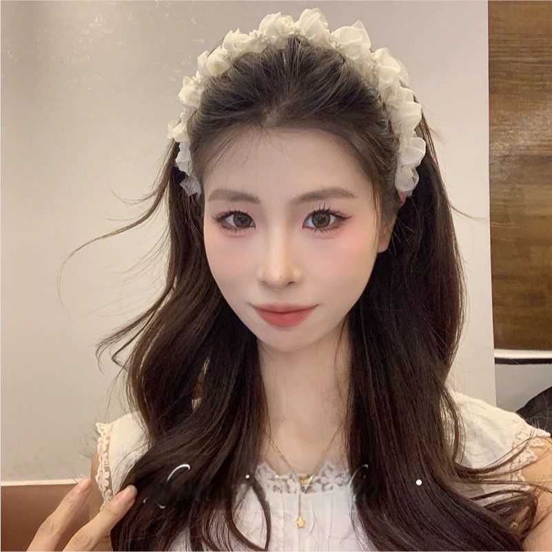 Mesh Pleated Beaded Headband for Women 2026 New Style Comb with Ribbon Headband High Crown Hair Accessory Bangs Hairpin