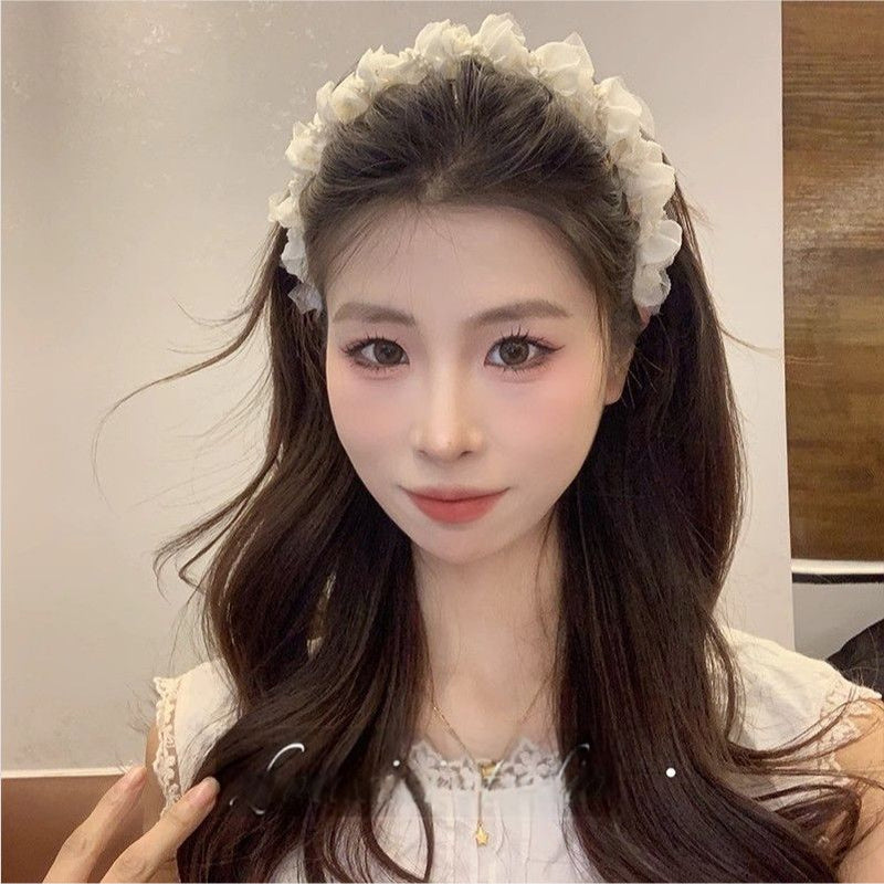 Mesh Pleated Beaded Headband for Women 2026 New Style Comb with Ribbon Headband High Crown Hair Accessory Bangs Hairpin
