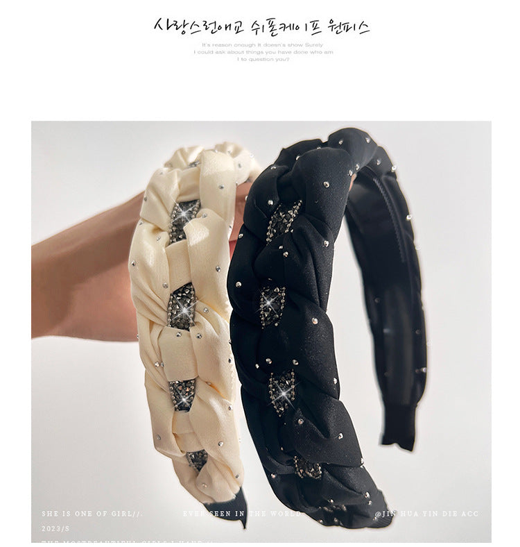 Black Rhinestone Twist High Crown Headband for Women, Versatile Hair Accessory for Going Out, Face Washing Headband