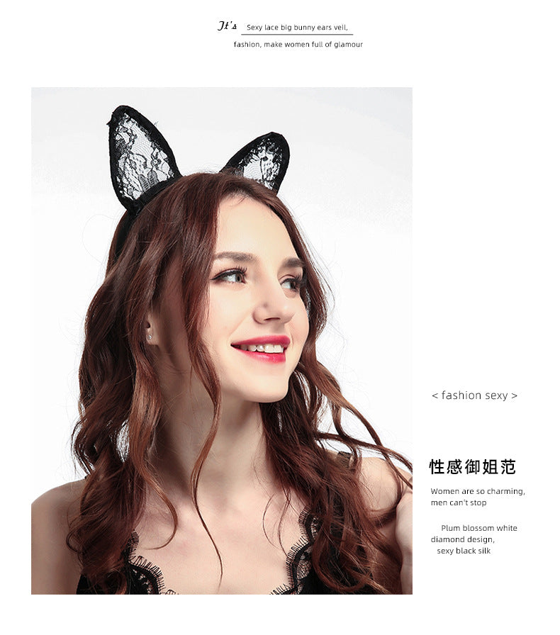 Sexy accessories new lace cat ears black headband mask ball party photography Halloween headdress