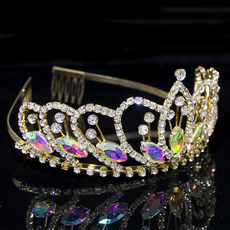 European and American rhinestone wedding bride crown fashion metal wedding beauty pageant hairband girl crown headdress manufacturers wholesale
