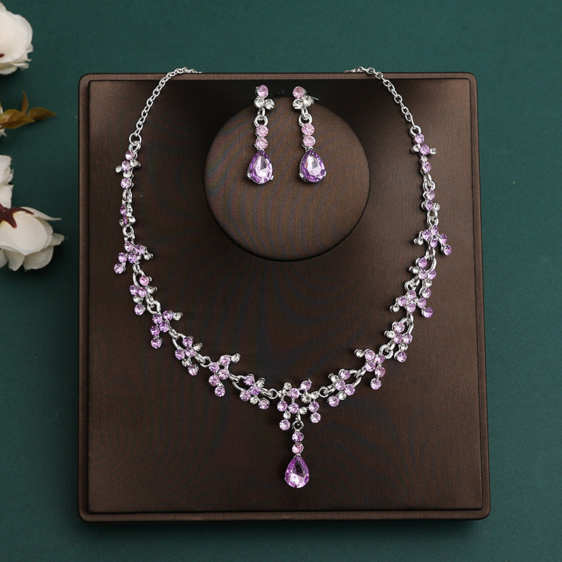 2024 New Bridal Headwear Three-Piece Crown Necklace Set Wedding Hair Accessories Wedding Accessories Jewelry Korean Style