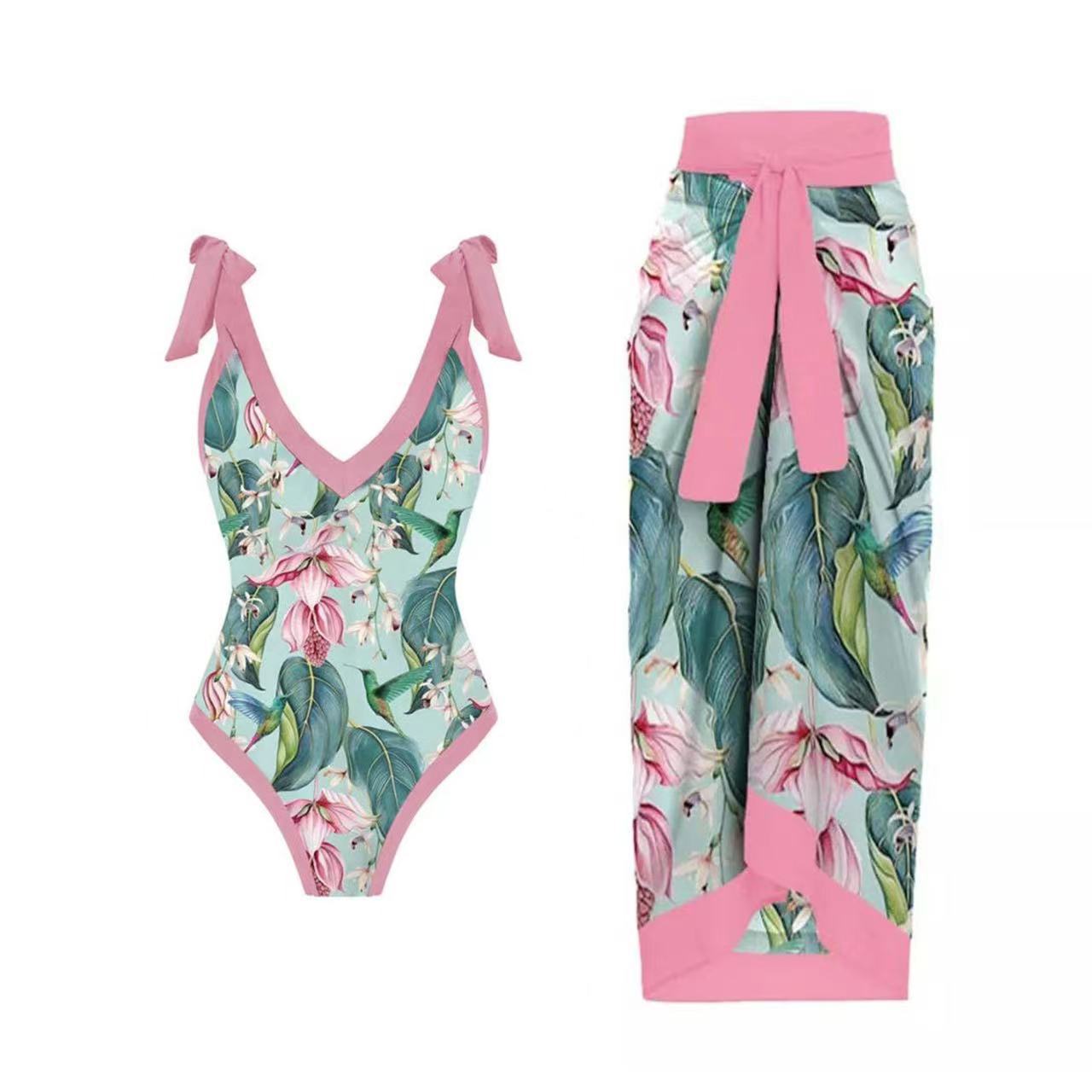 bikini Lace-Up Swimsuit Long Dress Chiffon bikini Southeast Asia Mesh Sexy One-Piece Swimsuit Women European and American