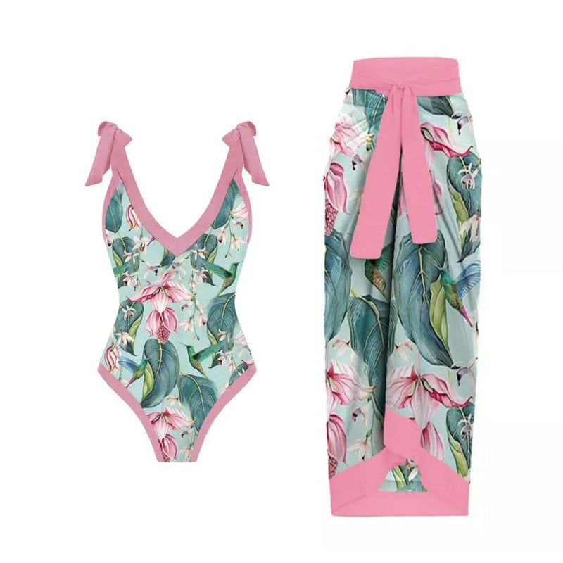 bikini Lace-Up Swimsuit Long Dress Chiffon bikini Southeast Asia Mesh Sexy One-Piece Swimsuit Women European and American