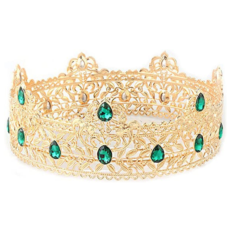 Men's golden king crown headdress adult birthday crown stage opera performance unisex round crown wholesale