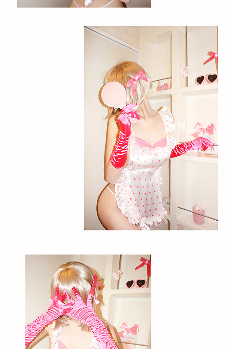 Sexy Lingerie 2024 New Sexy No Polo Dot Kitchen Apron Maid Dress Sexy Uniform cosplay Women