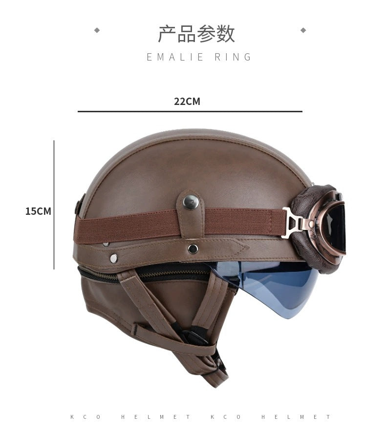 Cross-border Export Retro Personalized Helmet Lens with Label Motorcycle Half Helmet Scooter Cruise Leather Helmet Prince Helmet