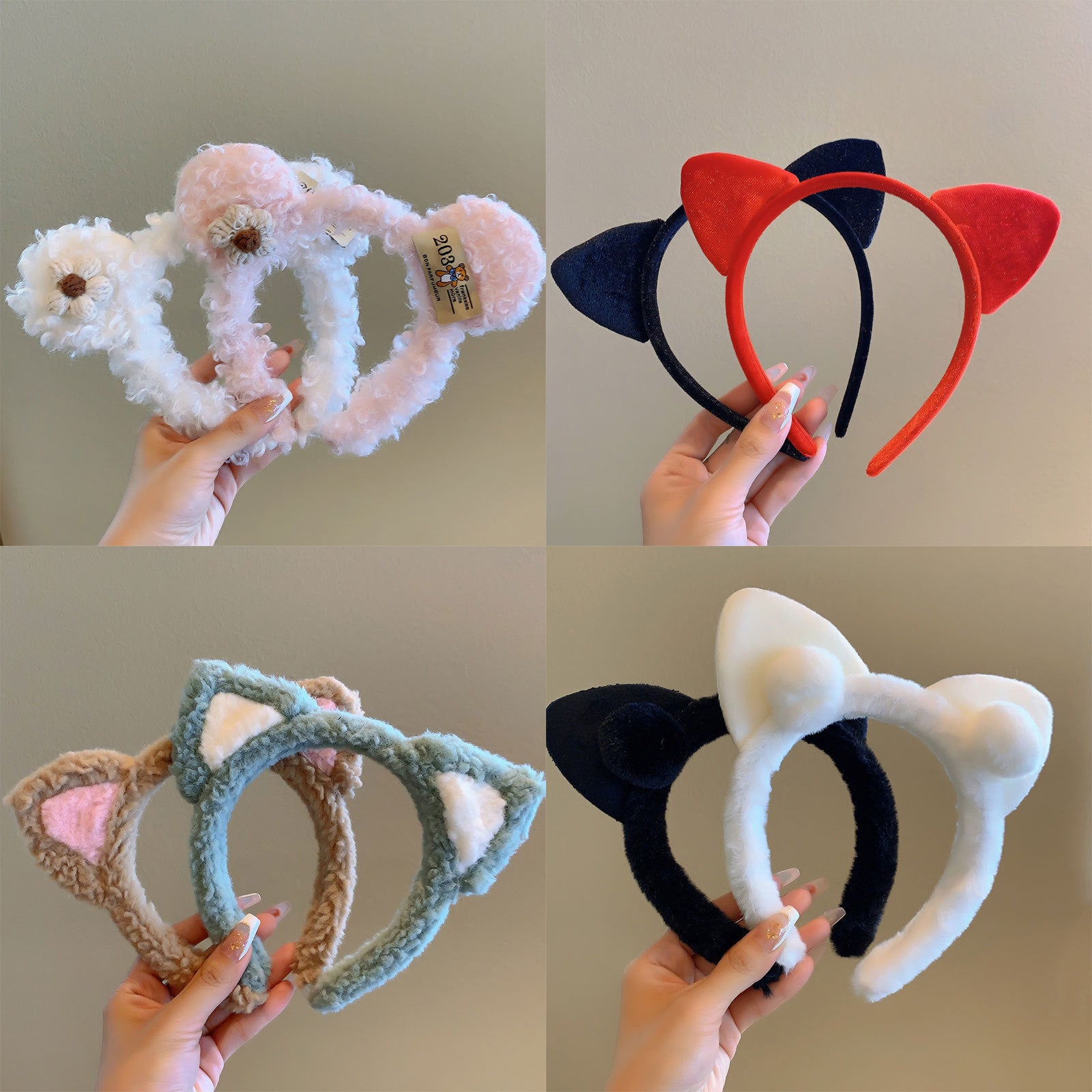 Bow cat ears plush headband face washing hair pressing non-slip headband sweet cute hair bundle children hairpin headdress