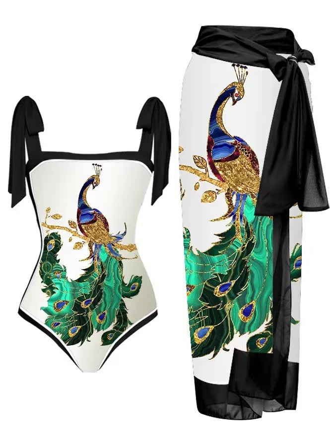 bikini Lace-Up Swimsuit Long Dress Chiffon bikini Southeast Asia Mesh Sexy One-Piece Swimsuit Women European and American