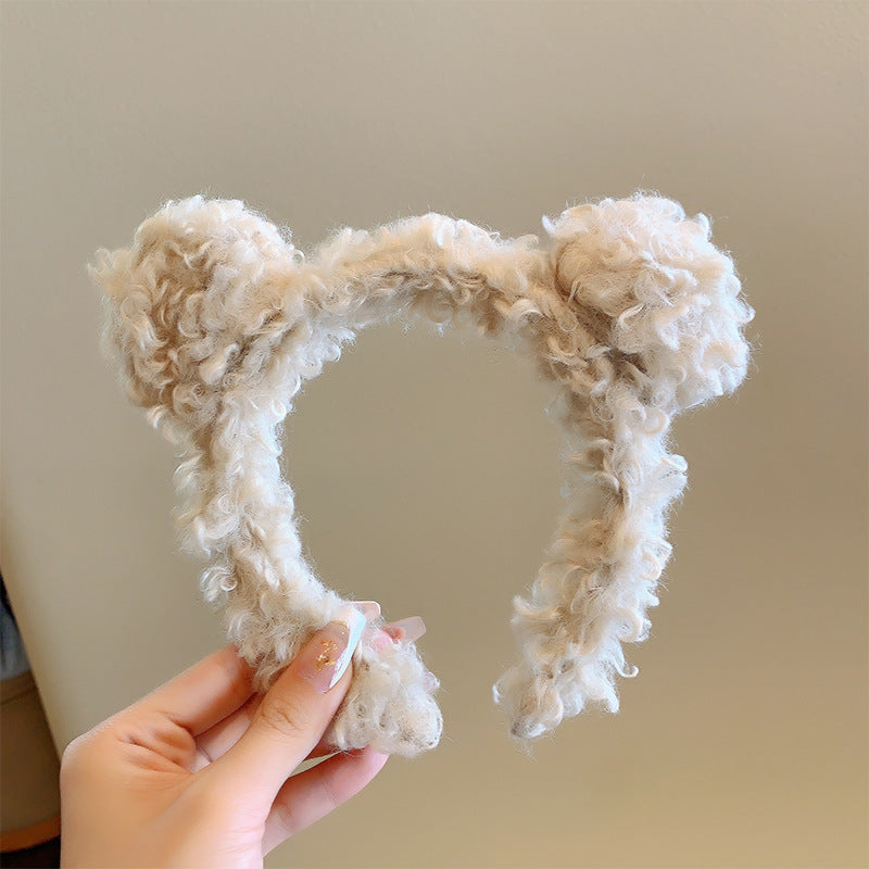 Bow cat ears plush headband face washing hair pressing non-slip headband sweet cute hair bundle children hairpin headdress