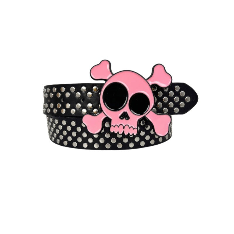 Big Skull Hip Hop Alloy Rivet Square Beads Pyramid Distinctive Belt Women's All-match Decorative High-grade Sense Belt