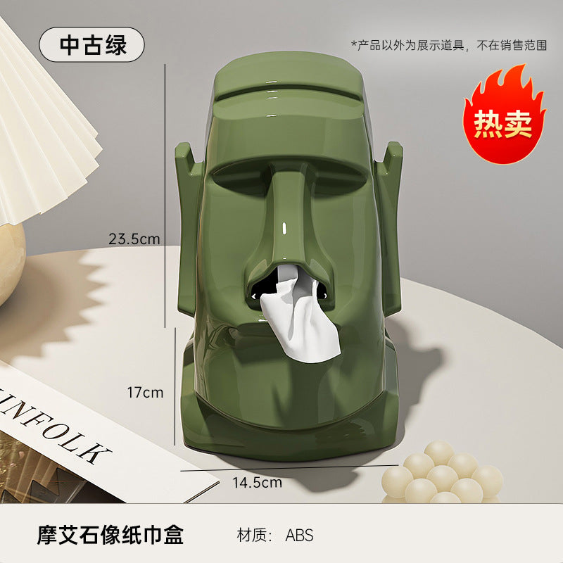 Creative Tissue Box Household Multifunctional Earphone Rack Large Capacity Built-in Spring Easter Island Moai Stone Tissue Box