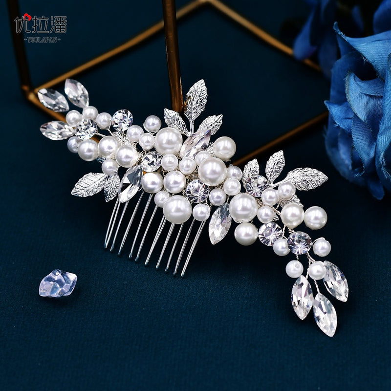 Youlapan Hp596 European and American Fashion Bridal Hair Comb Hand-Beaded Alloy Leaf Hair Accessories Hair Styling Accessories