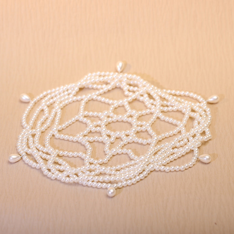Handmade Beaded Pearl Mesh Hat Hair Net Bridal Dress Headdress Exotic Style High-End Niche Water Drop Hair Hoop Hair Cover