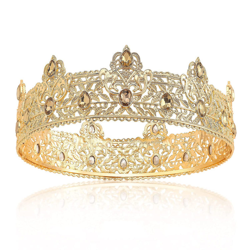 Men's golden king crown headdress adult birthday crown stage opera performance unisex round crown wholesale