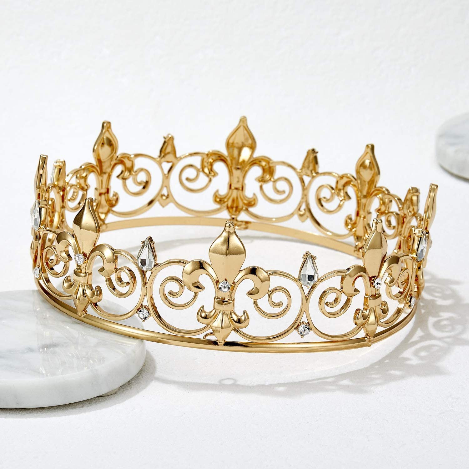 Men's golden king crown headdress adult birthday crown stage opera performance unisex round crown wholesale