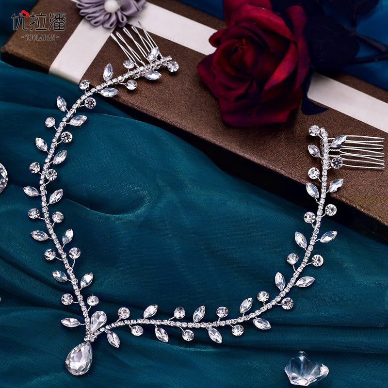 Youlapan Cross-Border European and American Simple Hairband with Rhinestones and Water Drop Design, Forehead Hair Chain, Symmetrical Hair Accessory Hp465
