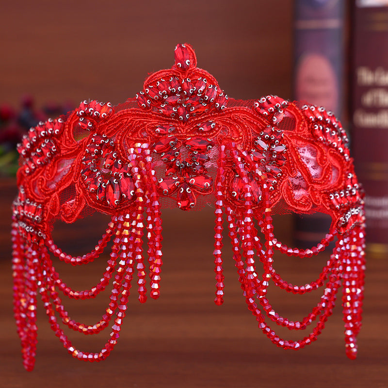 Original Design Light Luxury Full Diamond Tassel Crown Crystal Headband Heavy Industry Women's Ball Hair Accessories Wide Side Headband