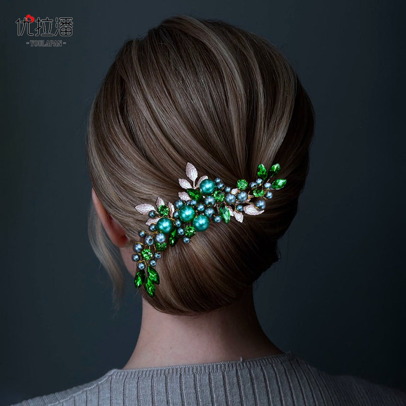 Youlapan Hp596 European and American Fashion Bridal Hair Comb Hand-Beaded Alloy Leaf Hair Accessories Hair Styling Accessories