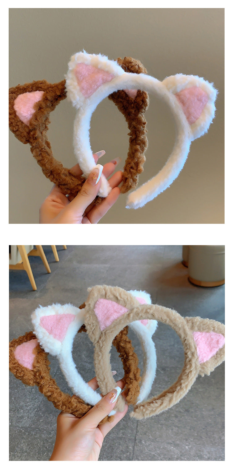 Bow cat ears plush headband face washing hair pressing non-slip headband sweet cute hair bundle children hairpin headdress